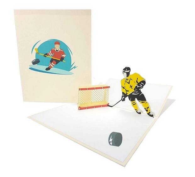 Cartes d'invitation de fête d'anniversaire - Carte 3D kirigami pour anniversaire Hockey sur glace