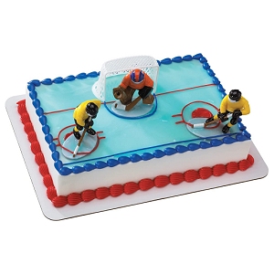 3 figurines de joueurs avec but pour décoration de gâteau d'anniversaire hockey sur glace - Décoration du gâteau d'anniversaire Hockey sur glace