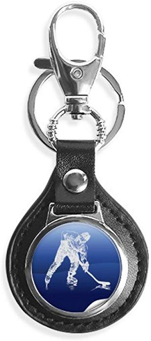 Porte-clés en cuire et anneau en métal hockey sur glace – Idées cadeaux porte-clés hockey sur glace