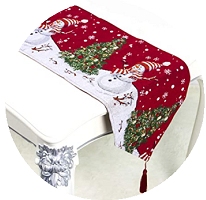 Chemin de table de Noël en coton et lin avec sapins et bonhomme de neige – Idées de décoration pour table de Noël