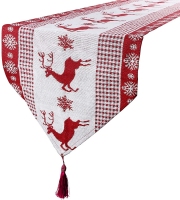 Chemin de table de Noël en lin blanc avec motif wapiti rouge – Idées de décoration pour table de Noël