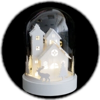 Scène de Noël sous cloche avec éclairage LED pour déccoration table de Noël – Idées de décoration pour table de Noël